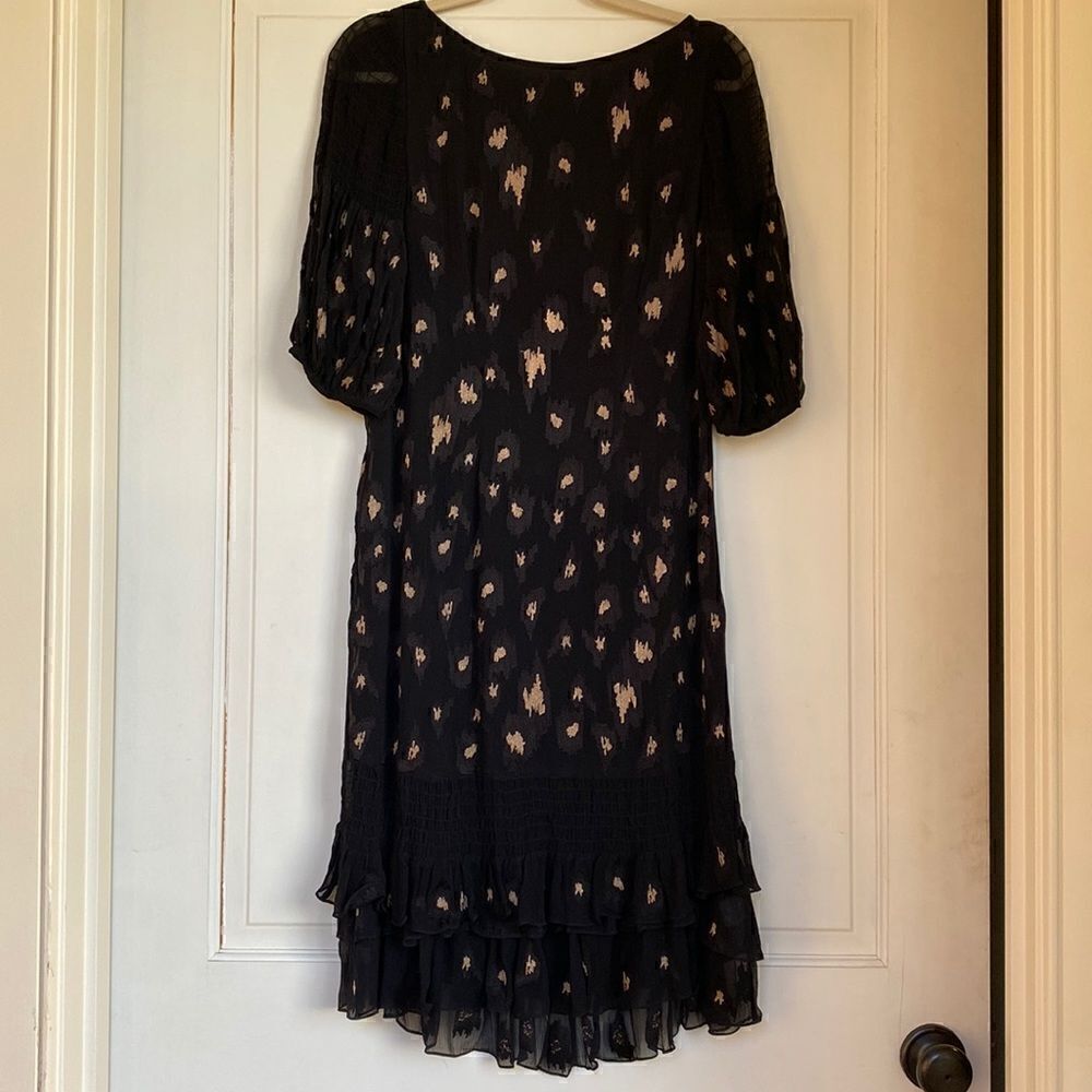 Like New Puff Sleeve Midi Dress With Gold Leopard Accents By Caballero